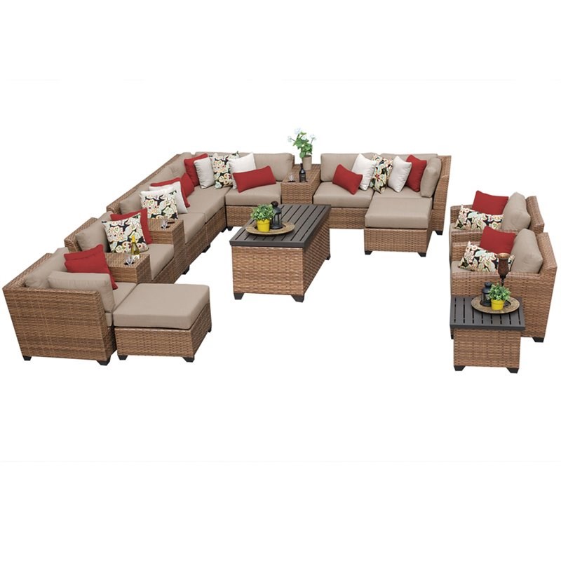 Afuera Living 17-Piece Wicker Patio Sofa Set in Tan and Brown