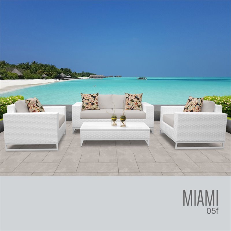 Afuera Living 5-Piece Wicker Patio Sofa Set in Beige and White