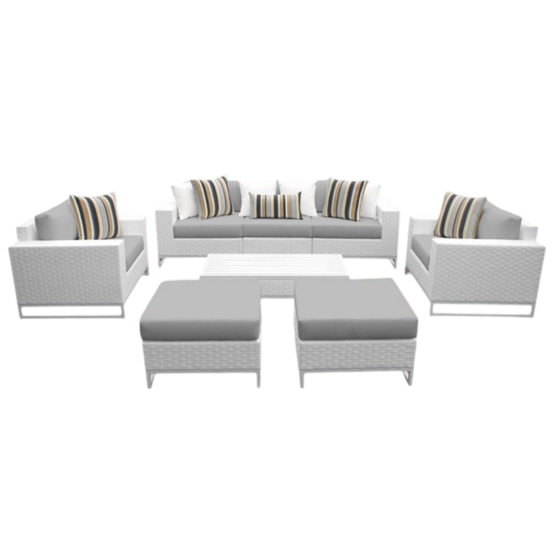 Afuera Living 8-Piece Wicker Patio Sofa Set in Gray and White