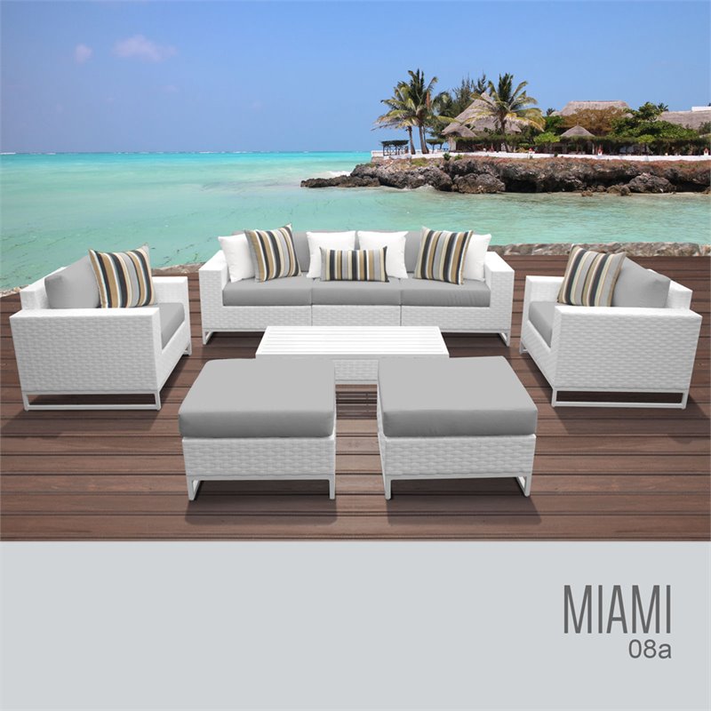 Afuera Living 8-Piece Wicker Patio Sofa Set in Gray and White
