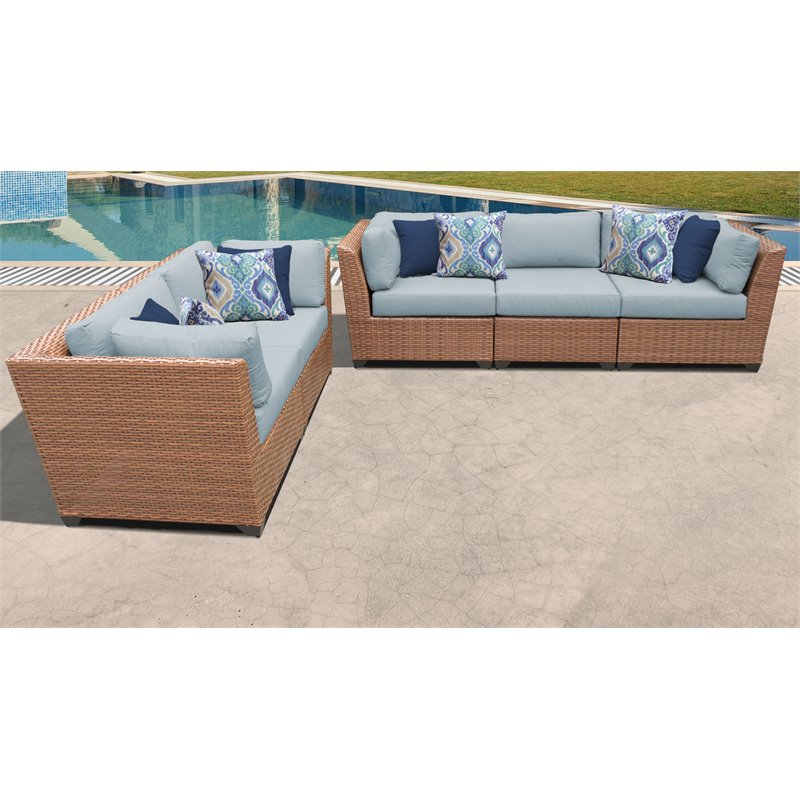 Afuera Living 5 Piece Outdoor Wicker Patio Furniture Set in Spa