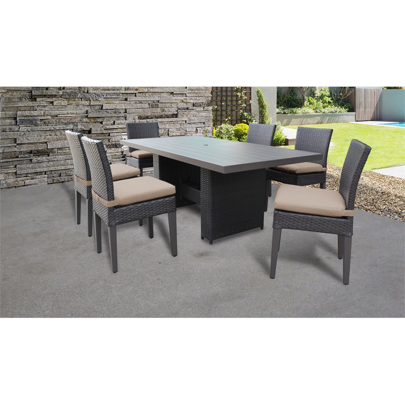 Afuera Living Patio Dining Table with 6 Armless Chairs in Wheat