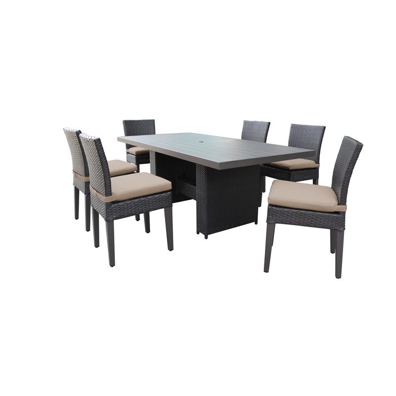 Afuera Living Patio Dining Table with 6 Armless Chairs in Wheat