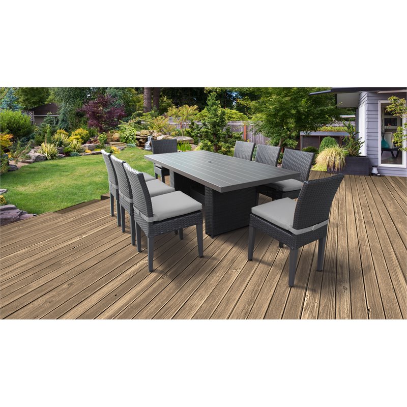 Afuera Living Patio Dining Table with 8 Armless Chairs in Gray