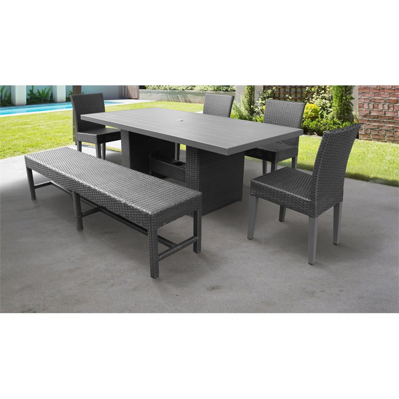 Afuera Living Patio Dining Table with 4 Armless Chairs and 1 Bench