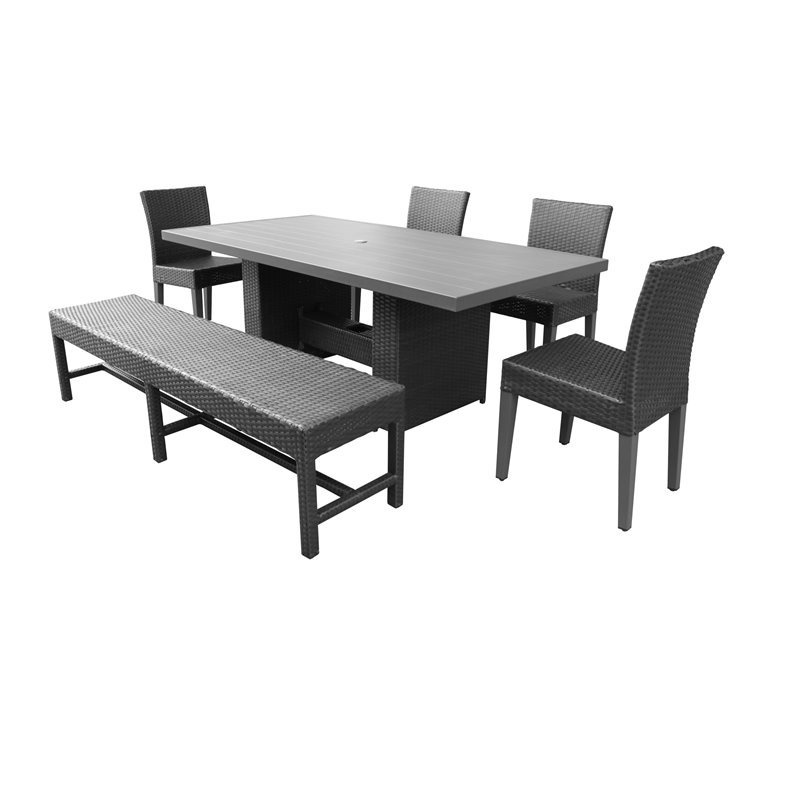 Afuera Living Patio Dining Table with 4 Armless Chairs and 1 Bench