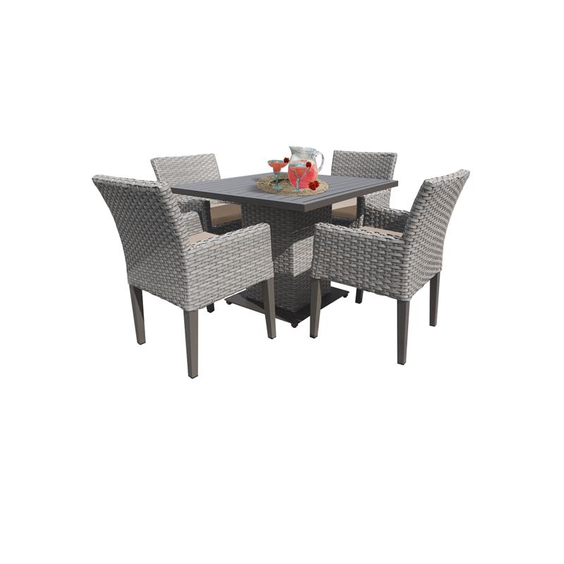 Afuera Living Square Dining Table with 4 Dining Chairs in Wheat