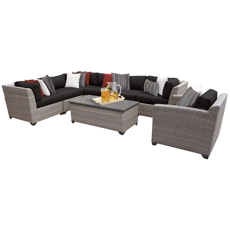 Afuera Living 8 Piece Outdoor Wicker Patio Furniture Set in Black