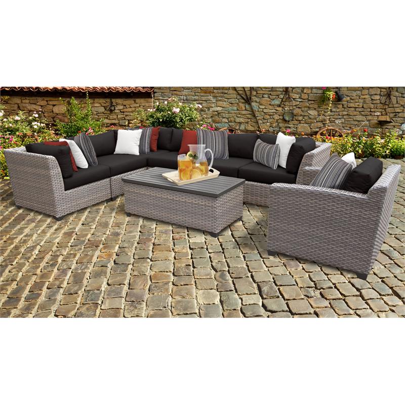 Afuera Living 8 Piece Outdoor Wicker Patio Furniture Set in Black