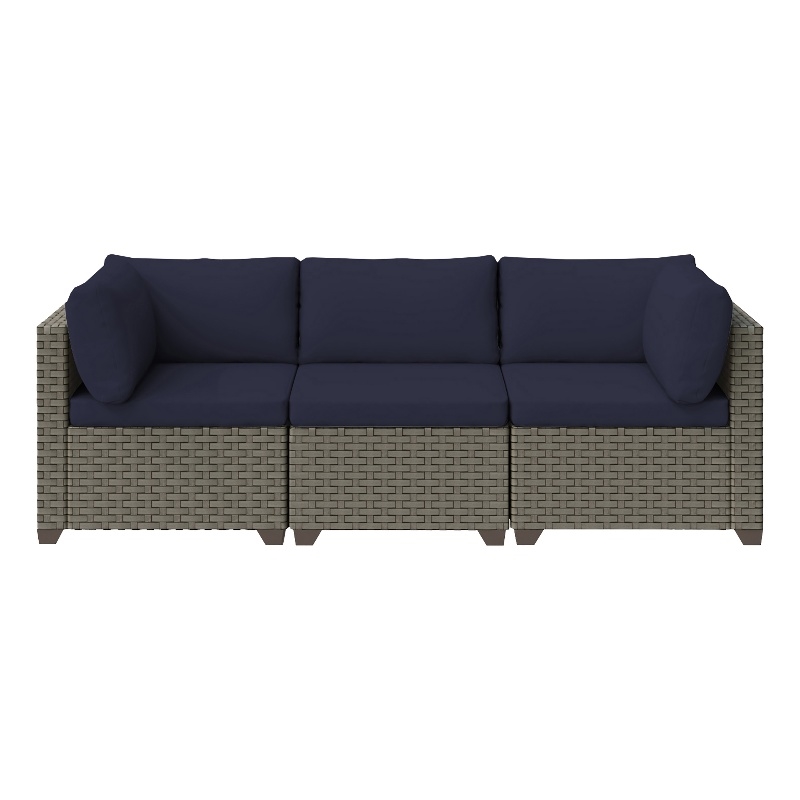 Afuera Living 3-Piece Wicker / Rattan Outdoor Sofa in Cobalt Blue
