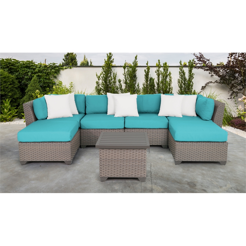 Afuera Living 7 Piece Outdoor Sectional Seating with Cushions in Blue