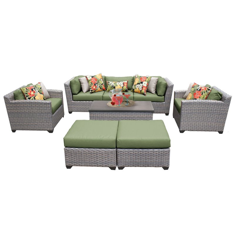 Afuera Living 8 Piece Wicker Patio Sectional Set with Cilantro Cushions