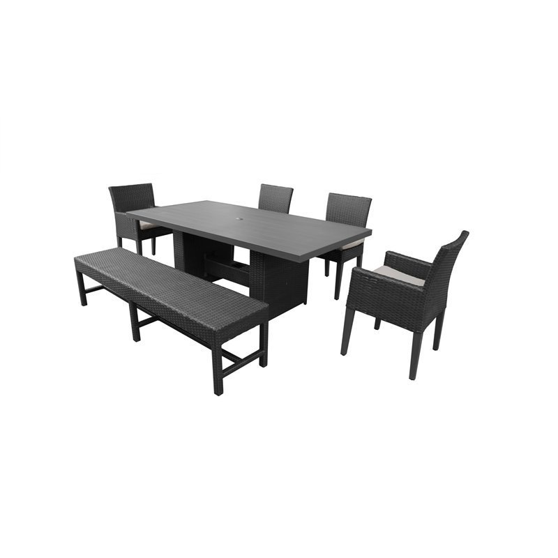 Afuera Living Patio Dining Table with 4 Dining Chairs and 1 Bench in Beige