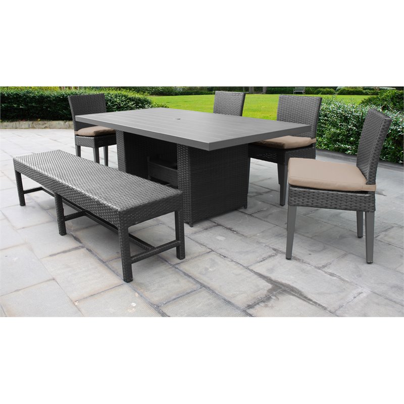 Afuera Living Outdoor Patio Dining Table with 4 Chairs 1 Bench in Wheat