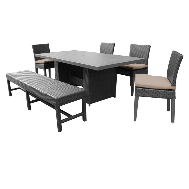 Afuera Living Outdoor Patio Dining Table with 4 Chairs 1 Bench in Wheat