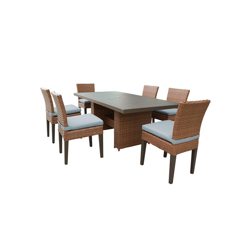 Afuera Living Outdoor Patio Dining Table with 6 Armless Chairs in Spa