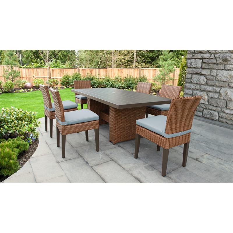 Afuera Living Outdoor Patio Dining Table with 6 Armless Chairs in Spa