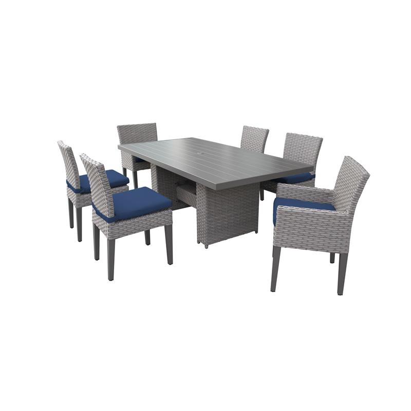 Afuera Living Patio Dining Table 4 Armless Chairs 2 Arm Chairs in Navy