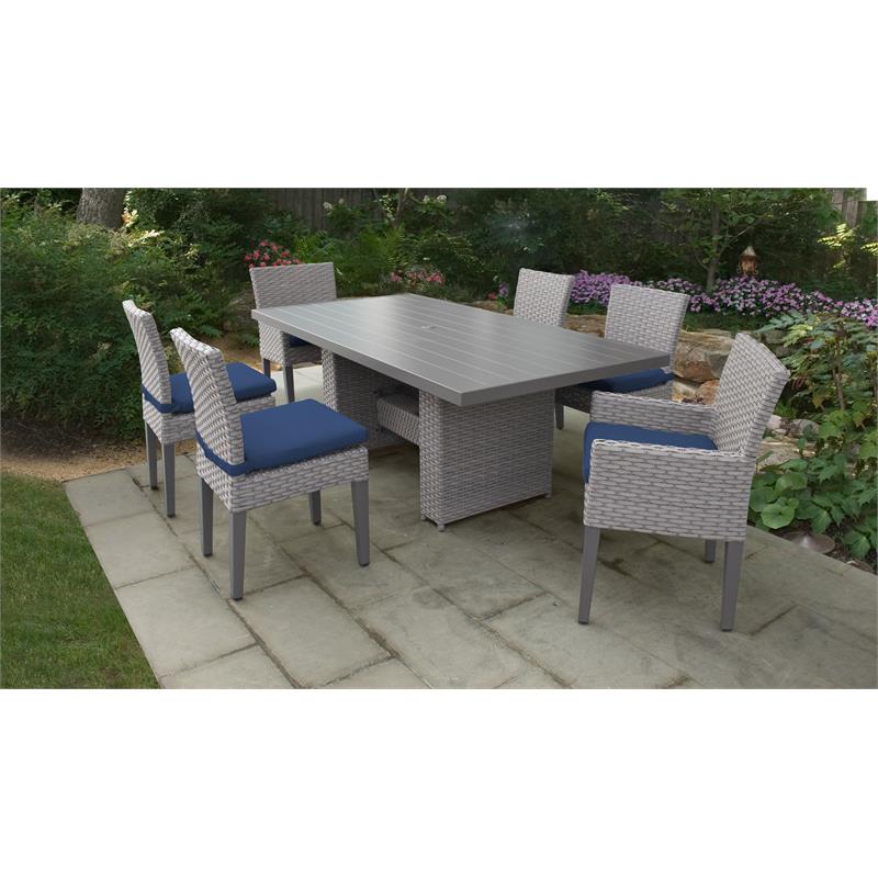 Afuera Living Patio Dining Table 4 Armless Chairs 2 Arm Chairs in Navy