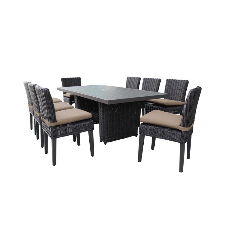 Afuera Living Outdoor Patio Dining Table with 8 Armless Chairs in Wheat