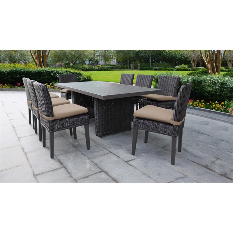 Afuera Living Outdoor Patio Dining Table with 8 Armless Chairs in Wheat