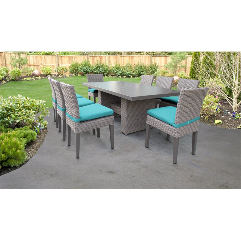 Afuera Living Outdoor Patio Dining Table with 8 Armless Chairs in Aruba