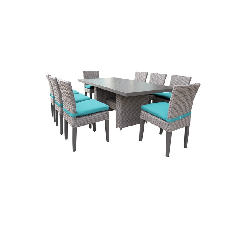 Afuera Living Outdoor Patio Dining Table with 8 Armless Chairs in Aruba