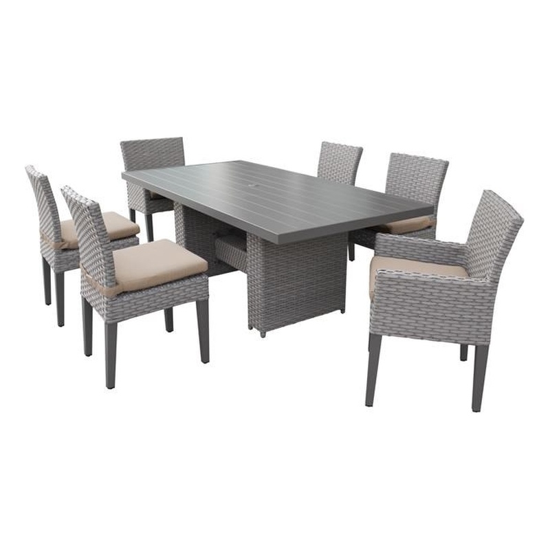 Afuera Living Patio Dining Table 4 Armless Chairs 2 Arm Chairs in Wheat