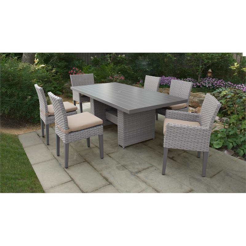 Afuera Living Patio Dining Table 4 Armless Chairs 2 Arm Chairs in Wheat
