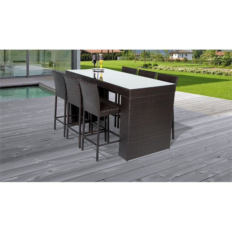 Afuera Living Bar Table Set With Barstools 7 Piece Outdoor Patio Furniture