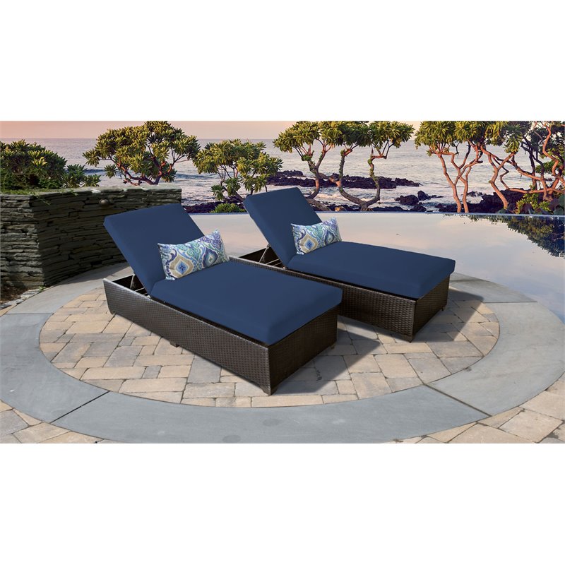 Afuera Living Chaise Set of 2 Outdoor Wicker Patio Furniture in Navy