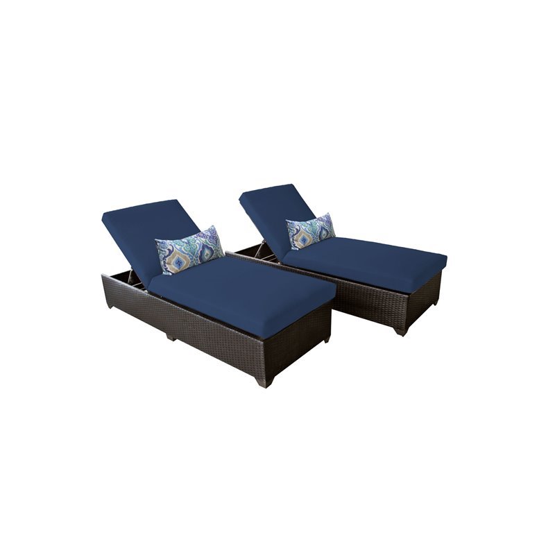 Afuera Living Chaise Set of 2 Outdoor Wicker Patio Furniture in Navy