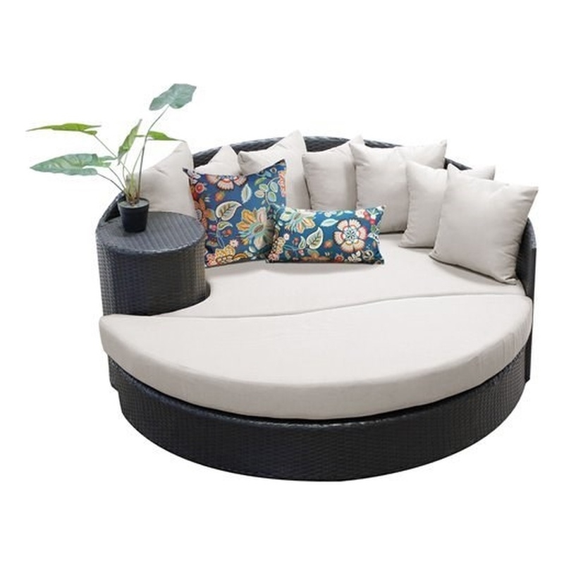Afuera Living Circular Sun Bed - Outdoor Wicker Patio Furniture in Beige