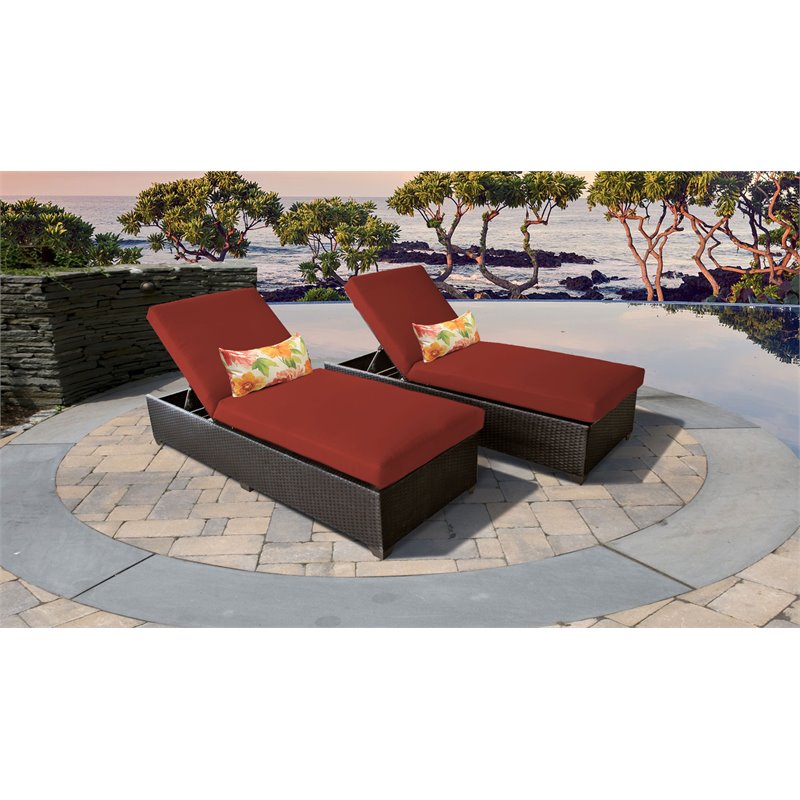 Afuera Living Chaise Set of 2 Outdoor Wicker Patio Furniture in Terracotta