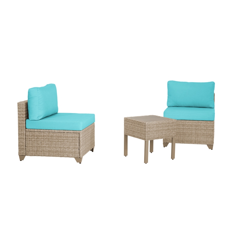 Afuera Living 3-Piece Coastal Wicker / Rattan Outdoor Set in Cyan Blue