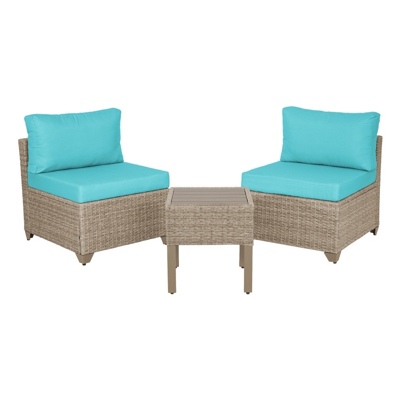 Afuera Living 3-Piece Coastal Wicker / Rattan Outdoor Set in Cyan Blue