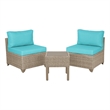 Afuera Living 3-Piece Coastal Wicker / Rattan Outdoor Set in Cyan Blue