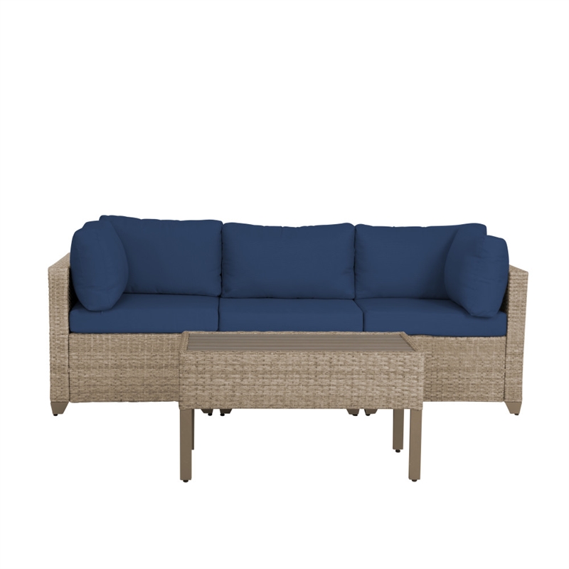 Afuera Living 4-Piece Wicker / Rattan Outdoor Sofa Set in Cobalt Blue