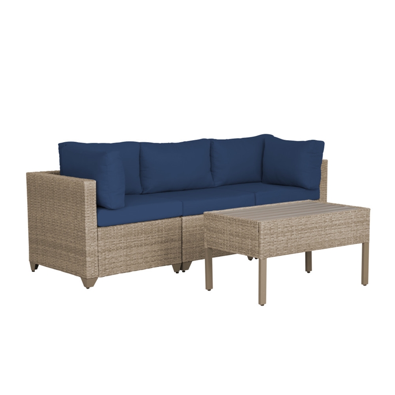 Afuera Living 4-Piece Wicker / Rattan Outdoor Sofa Set in Cobalt Blue