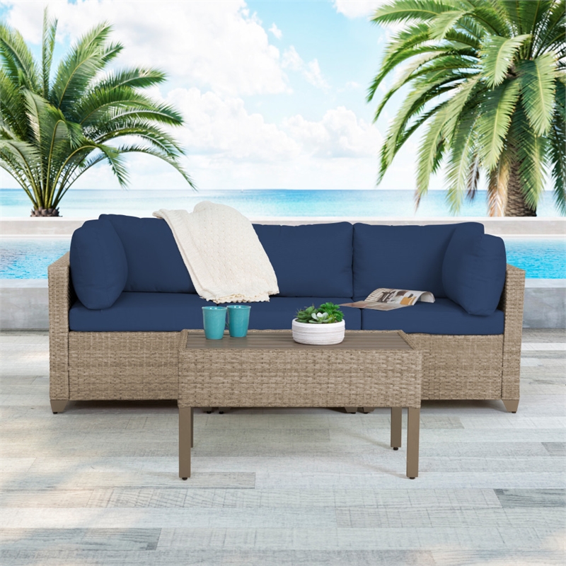 Afuera Living 4-Piece Wicker / Rattan Outdoor Sofa Set in Cobalt Blue