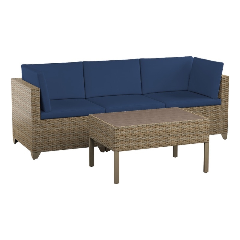 Afuera Living 4-Piece Wicker / Rattan Outdoor Sofa Set in Cobalt Blue