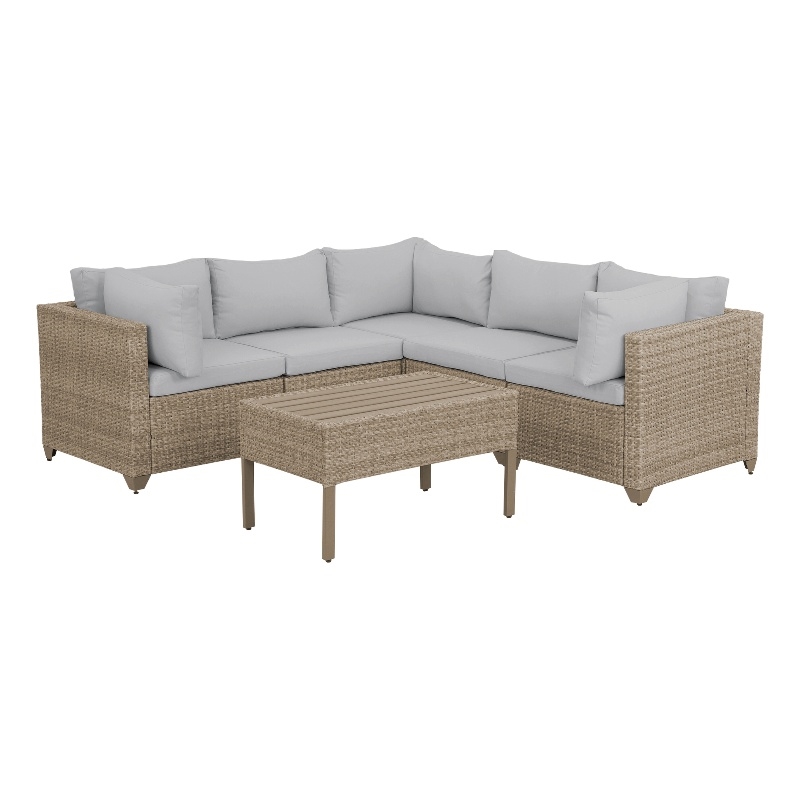Afuera Living 6-Piece Wicker / Rattan Outdoor Sofa Set in Stone Finish