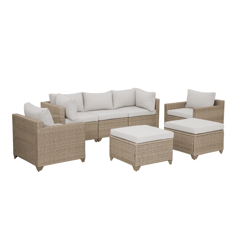 Afuera Living 7-Piece Wicker / Rattan Outdoor Set with Ottoman Hazel Beige