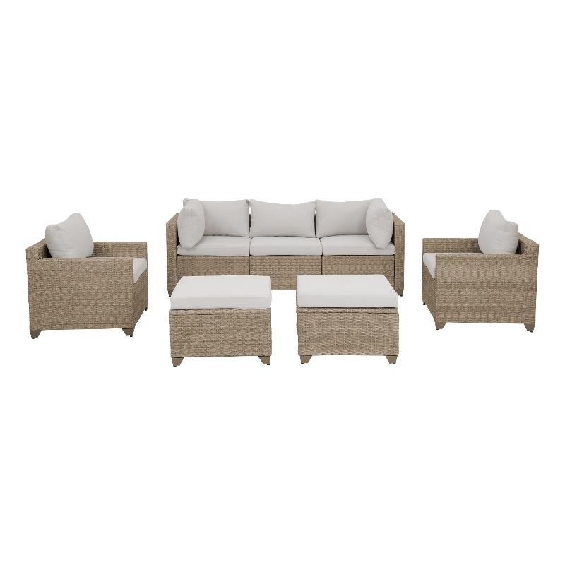 Afuera Living 7-Piece Wicker / Rattan Outdoor Set with Ottoman Hazel Beige