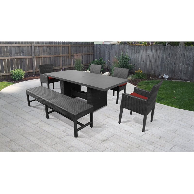 Afuera Living Patio Dining Table with 4 Dining Chairs and 1 Bench in Terracotta