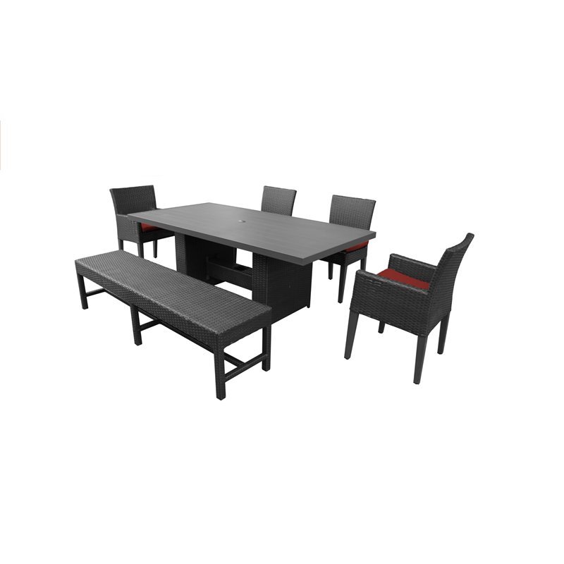 Afuera Living Patio Dining Table with 4 Dining Chairs and 1 Bench in Terracotta