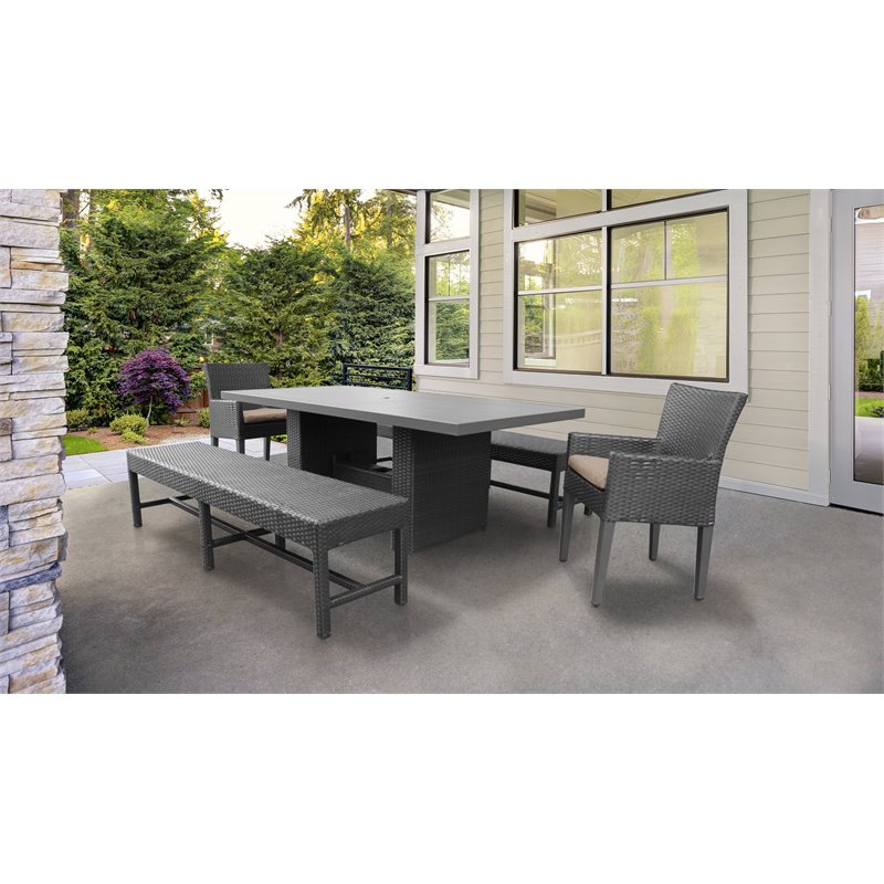 Afuera Living Patio Dining Table with 2 Dining Chairs and 2 Benches in Wheat