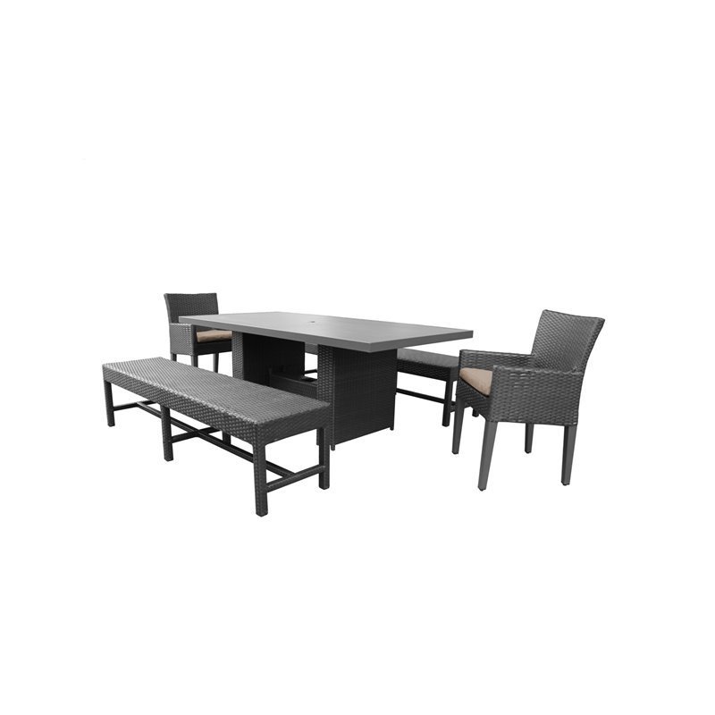 Afuera Living Patio Dining Table with 2 Dining Chairs and 2 Benches in Wheat