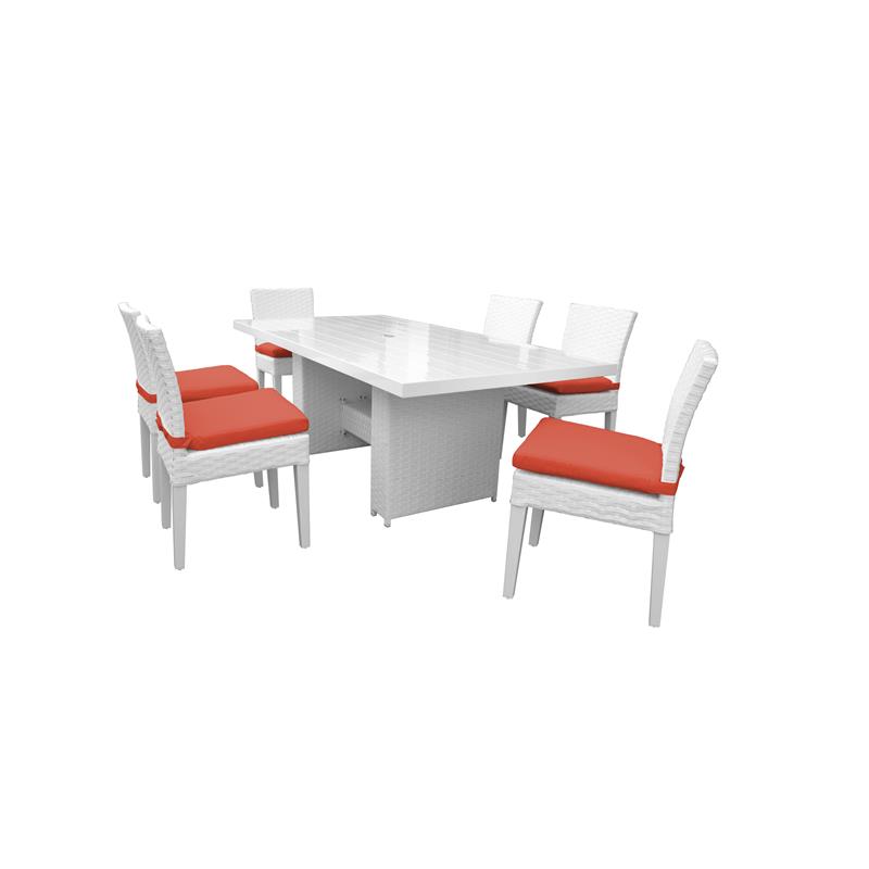 Afuera Living Outdoor Patio Dining Table with 6 Armless Chairs in Tangerine