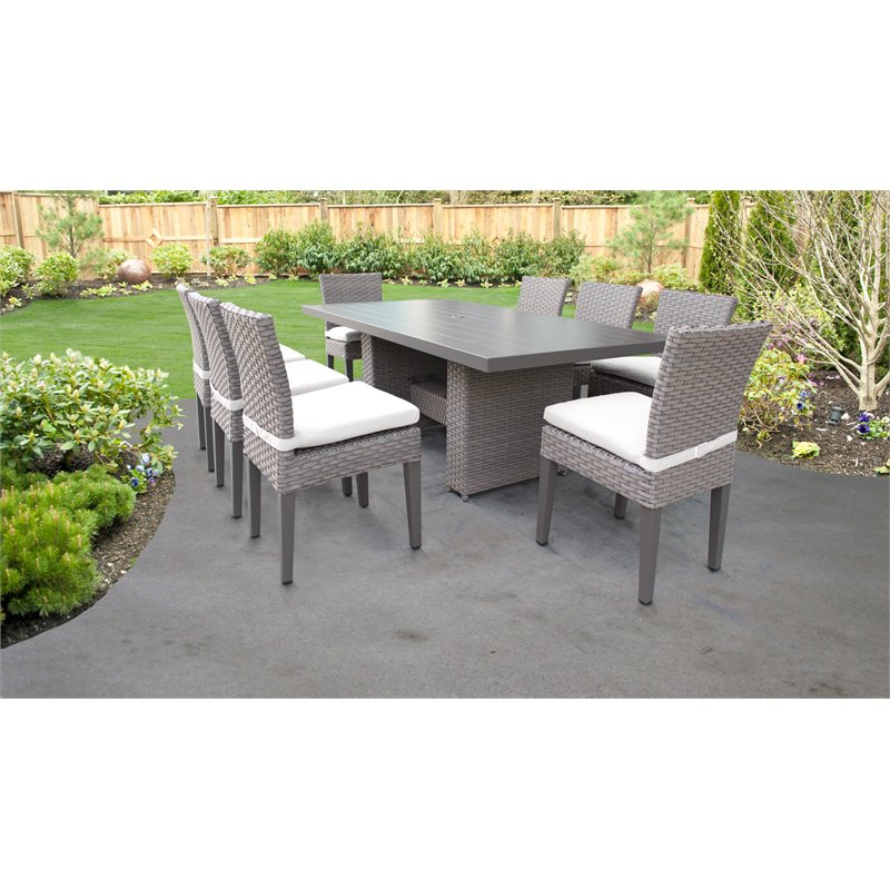 Afuera Living Rectangular Patio Dining Table with 8 Armless Chairs in Sail White